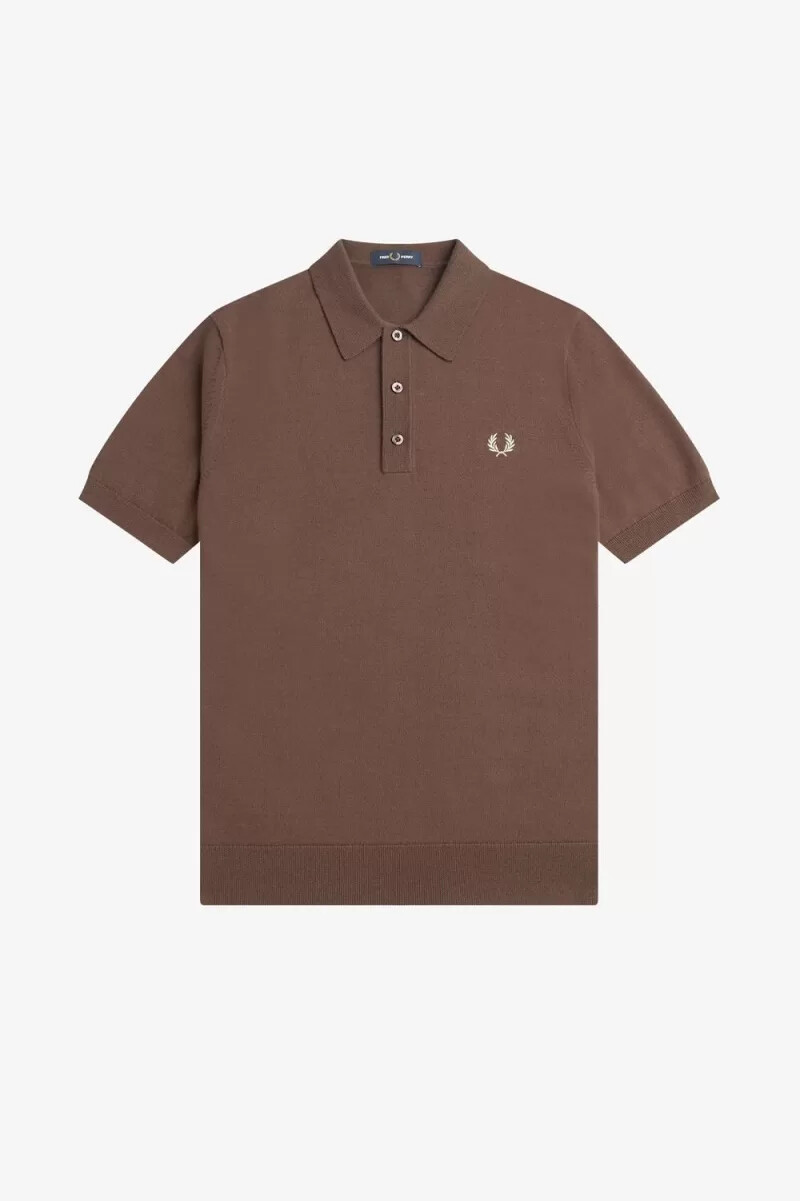 fred perry classic knitted mens shirt dark red