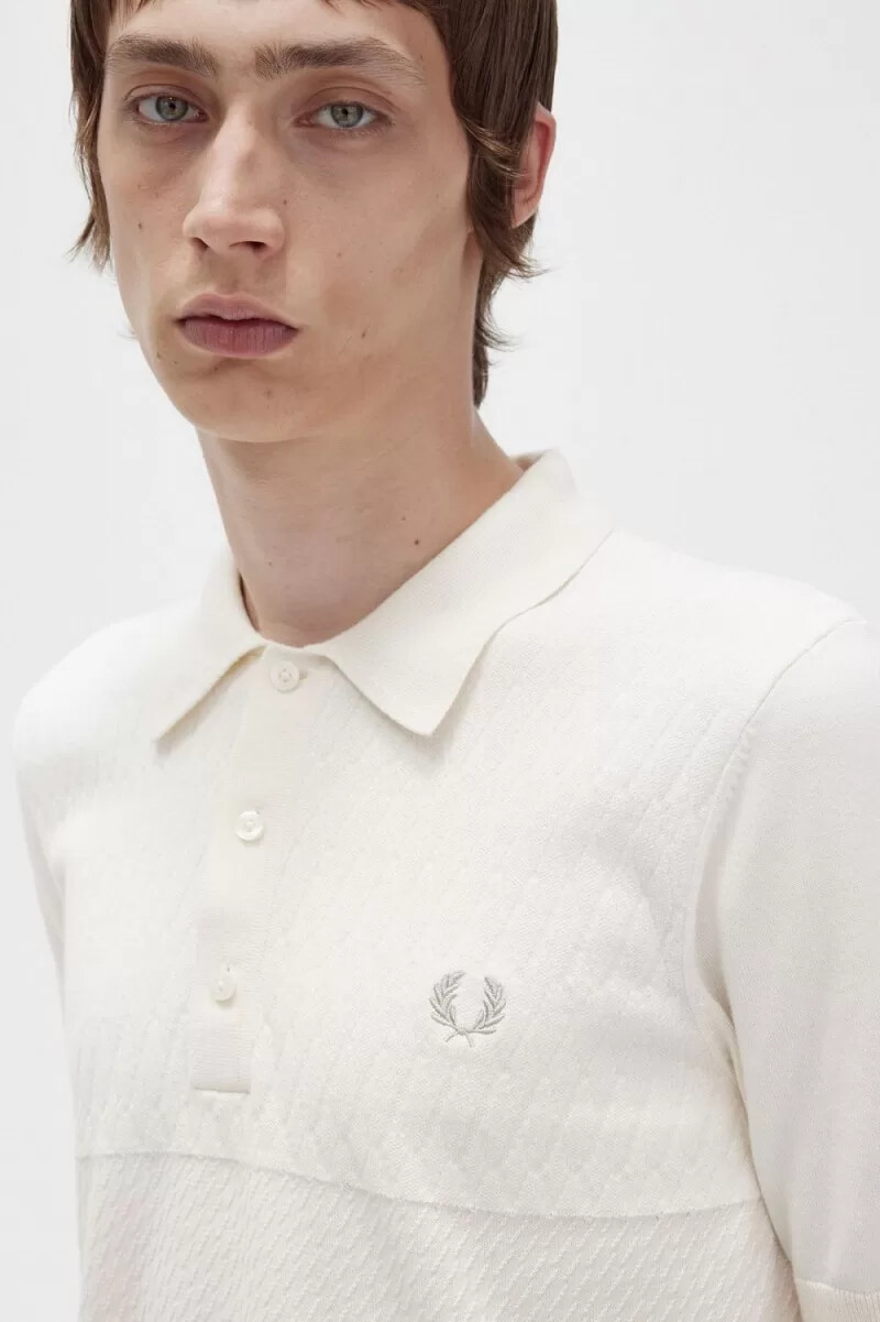fred perry tonal panel knitted mens shirt beige