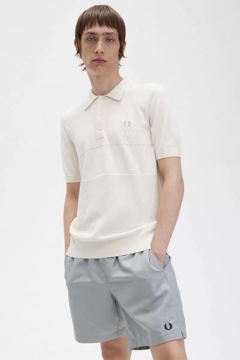 fred perry tonal panel knitted mens shirt beige