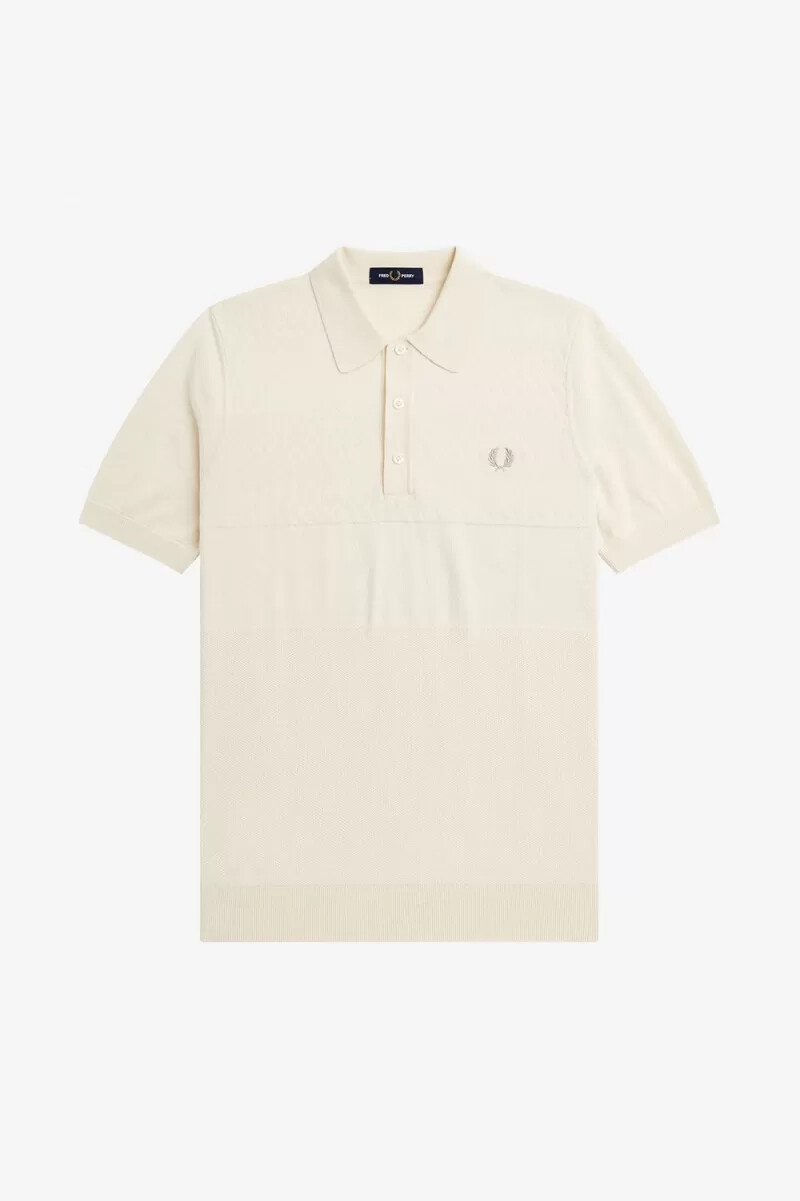 fred perry tonal panel knitted mens shirt beige