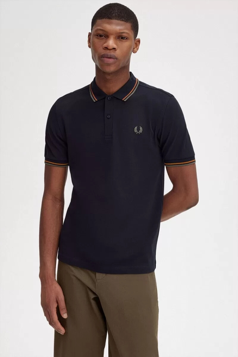 fred perry m3600 mens shirt navy brown field green