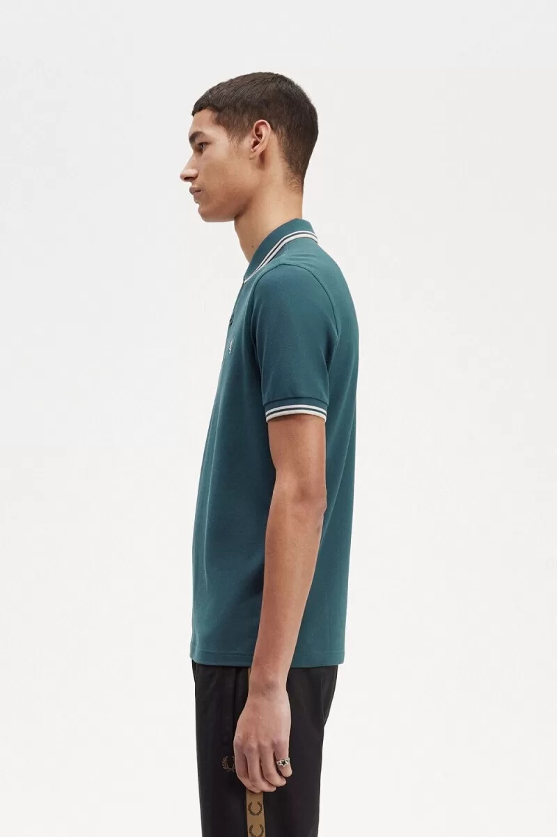 fred perry m3600 mens shirt petrol blue light mint