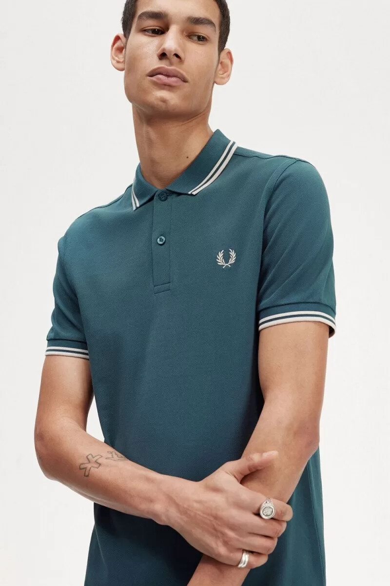 fred perry m3600 mens shirt petrol blue light mint