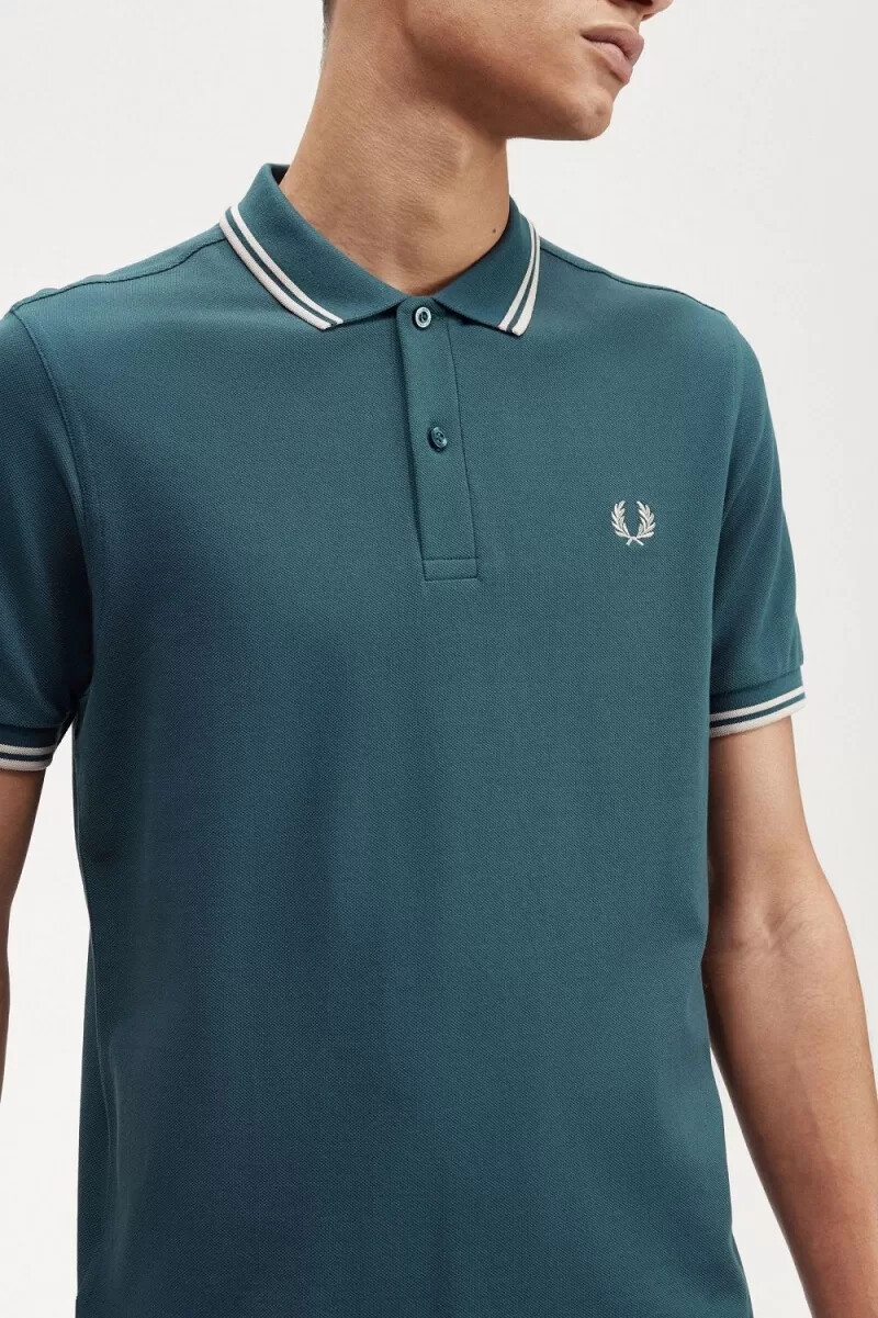 fred perry m3600 mens shirt petrol blue light mint