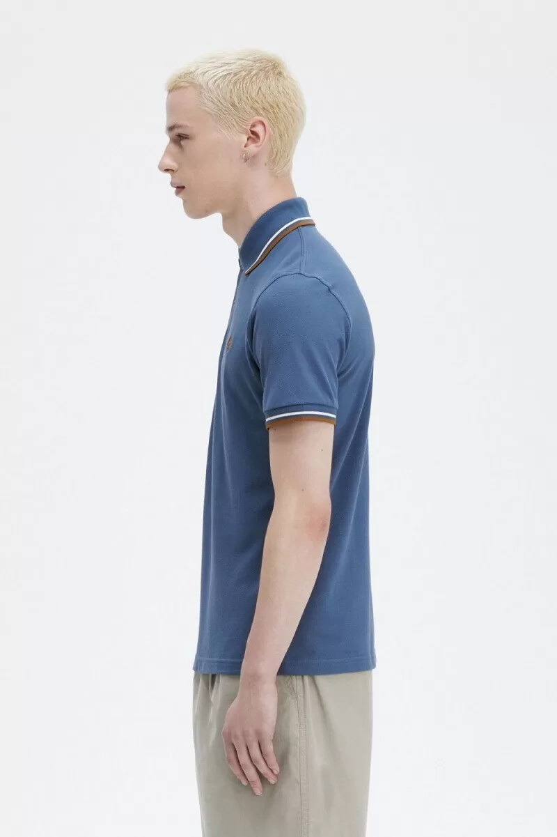 fred perry m12 mens shirt midnight blue beige dark coffee