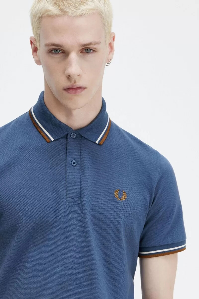 fred perry m12 mens shirt midnight blue beige dark coffee