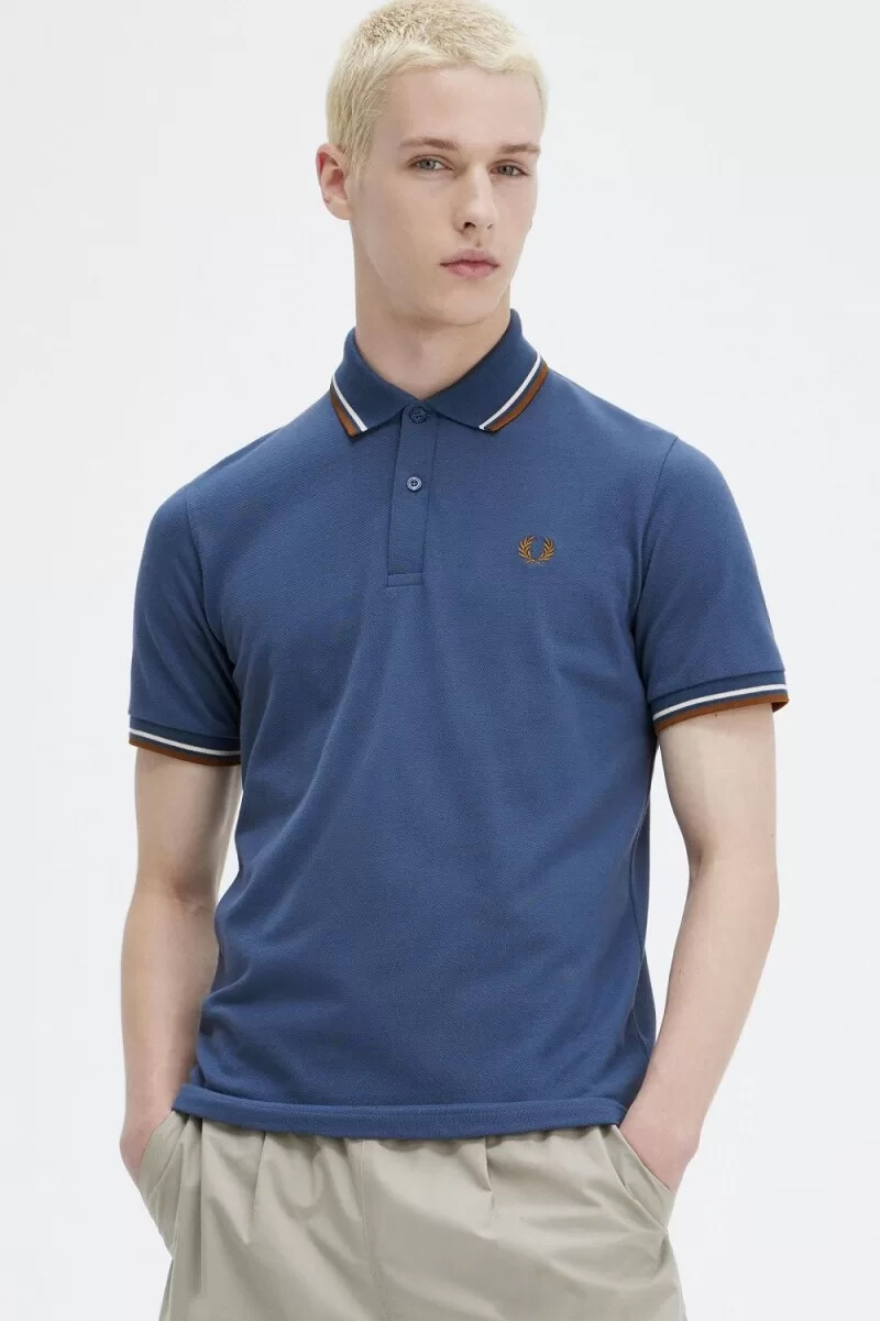 fred perry m12 mens shirt midnight blue beige dark coffee