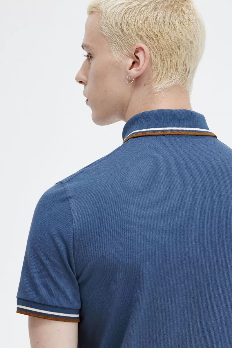 fred perry m12 mens shirt midnight blue beige dark coffee