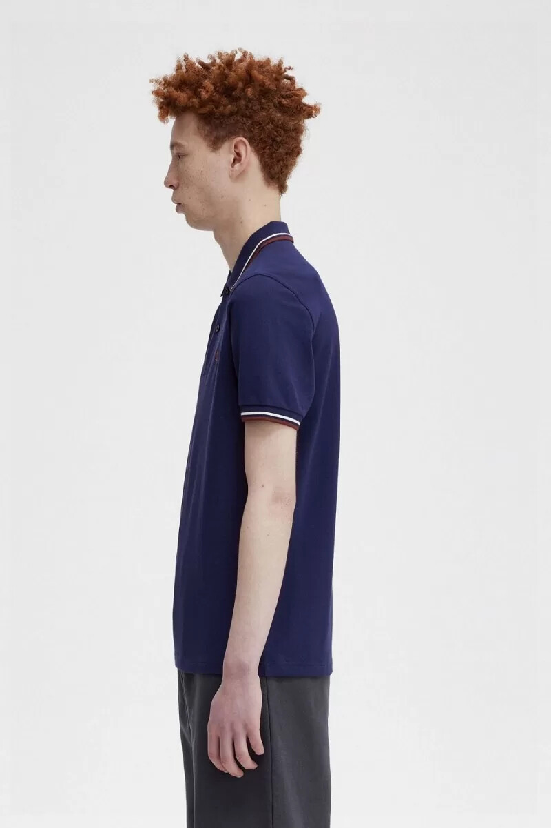 fred perry m3600 mens shirt french navy beige whisky brown