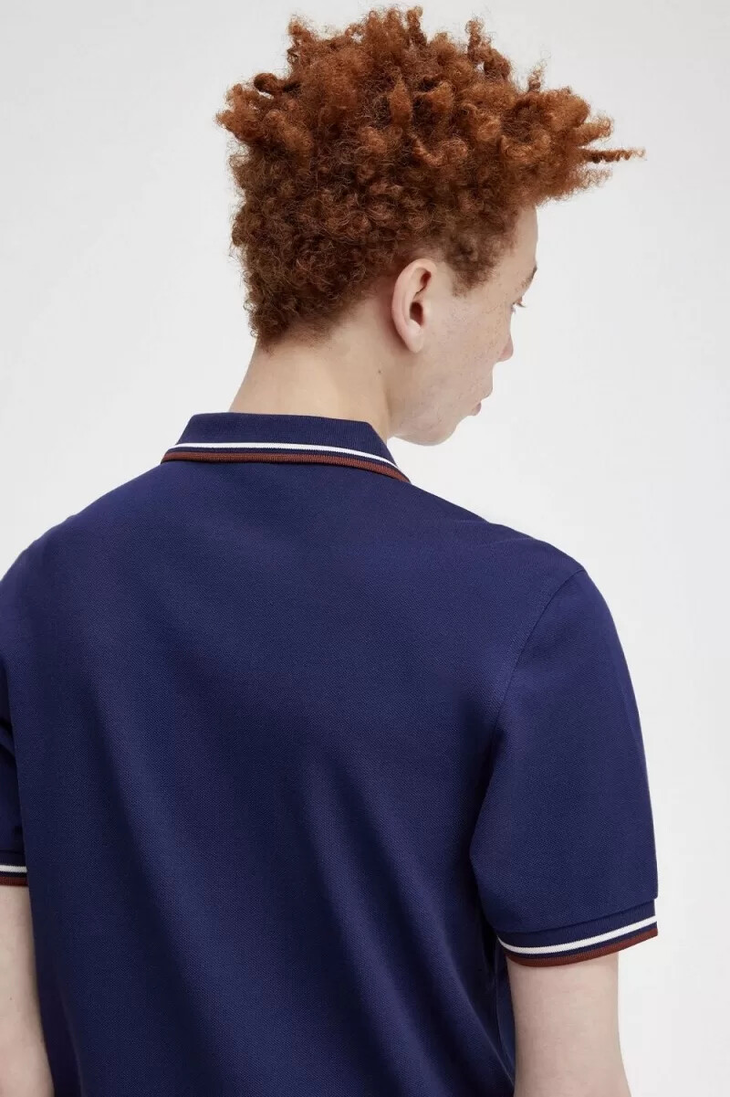 fred perry m3600 mens shirt french navy beige whisky brown
