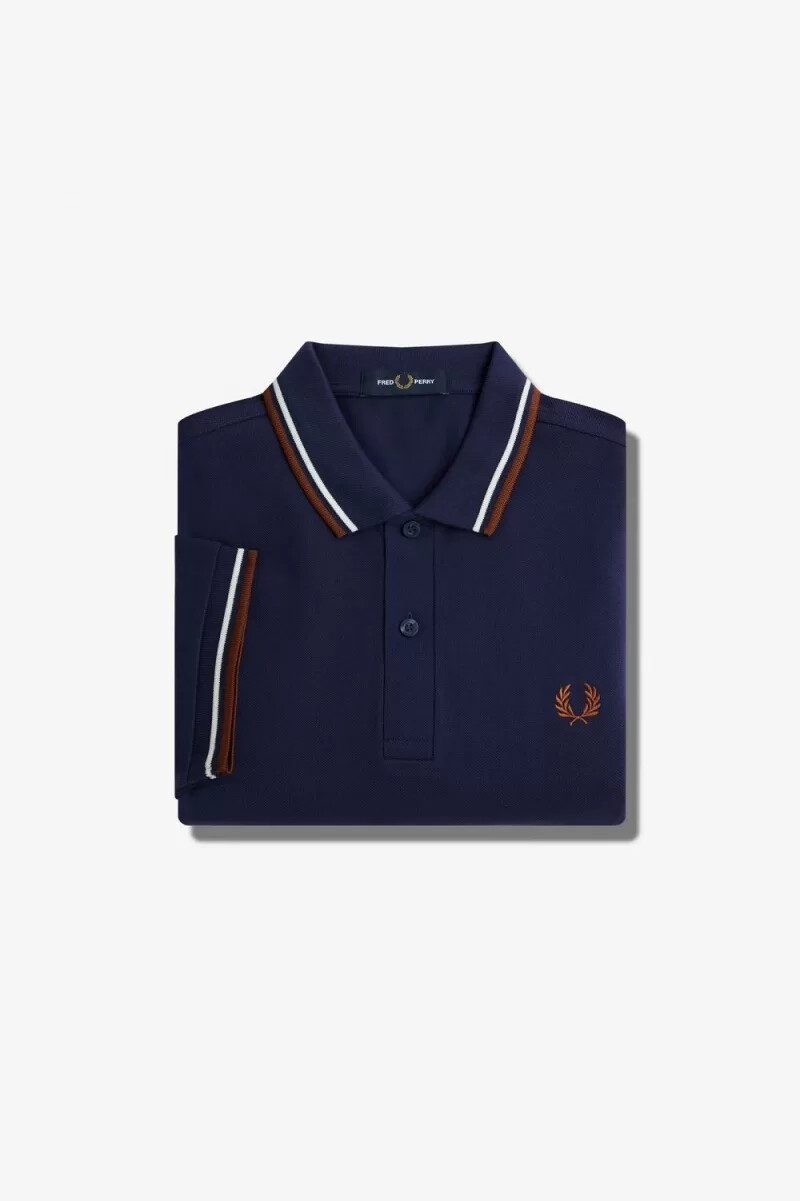 fred perry m3600 mens shirt french navy beige whisky brown