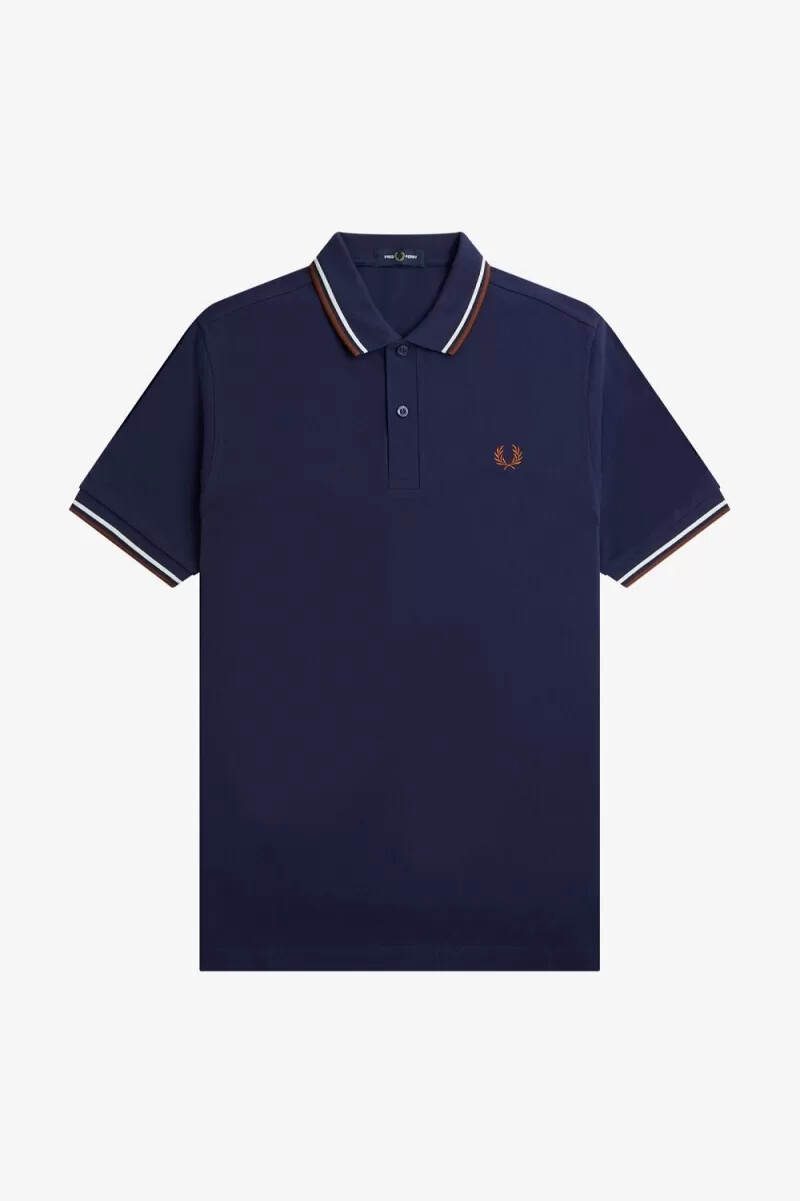 fred perry m3600 mens shirt french navy beige whisky brown