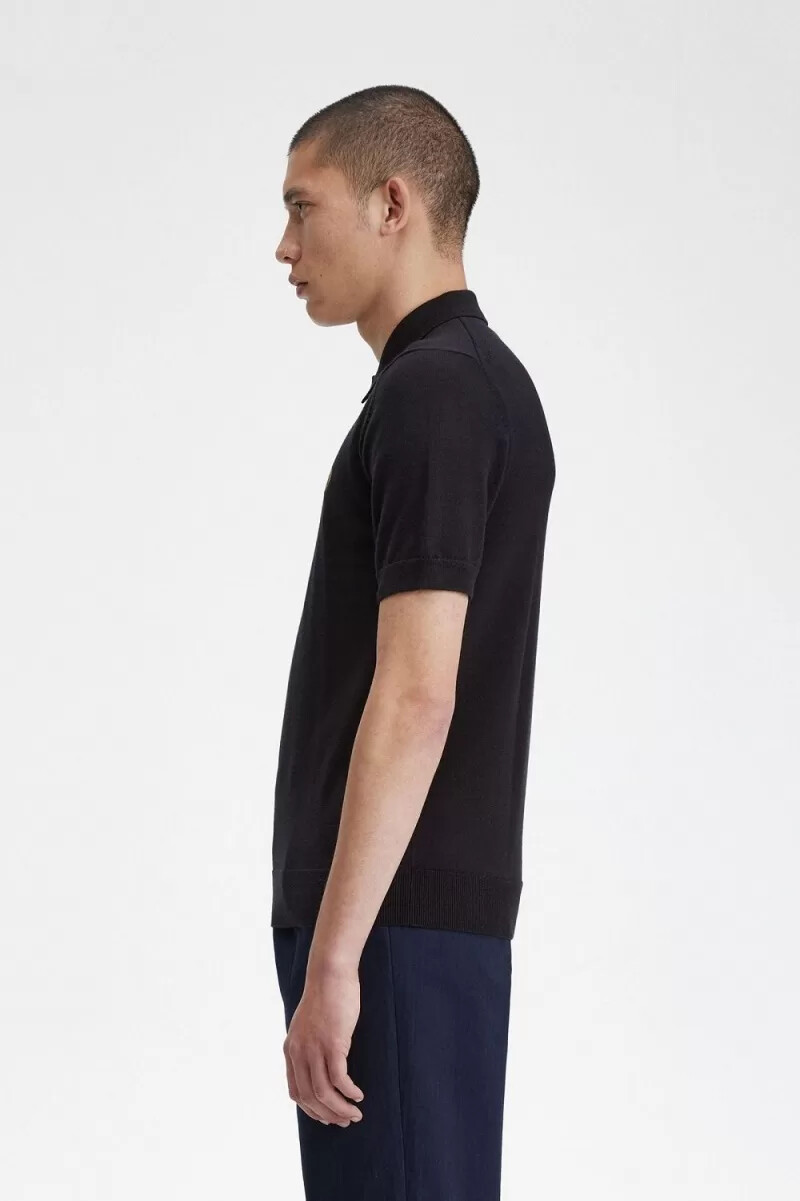 fred perry classic knitted mens shirt navy