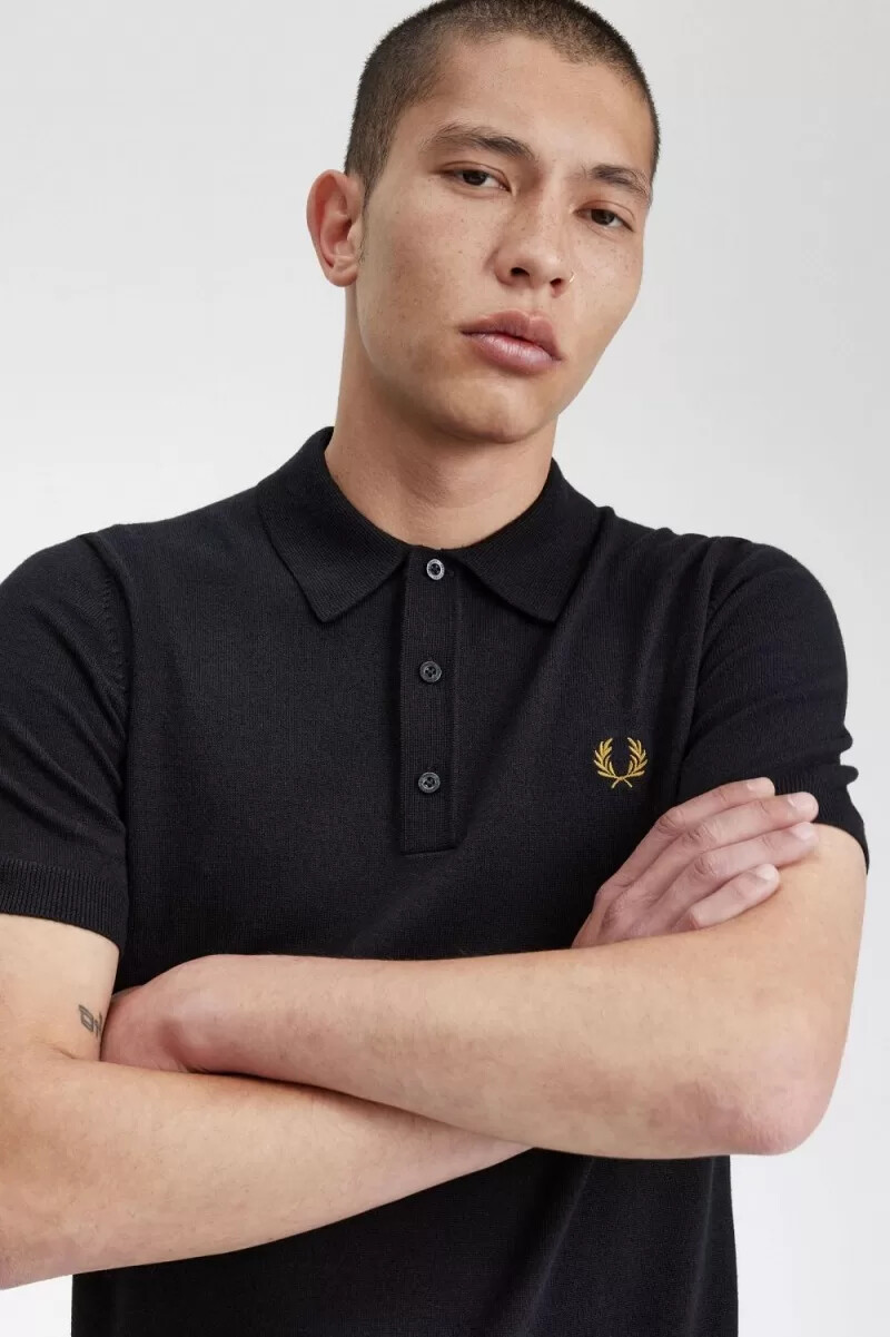 fred perry classic knitted mens shirt navy
