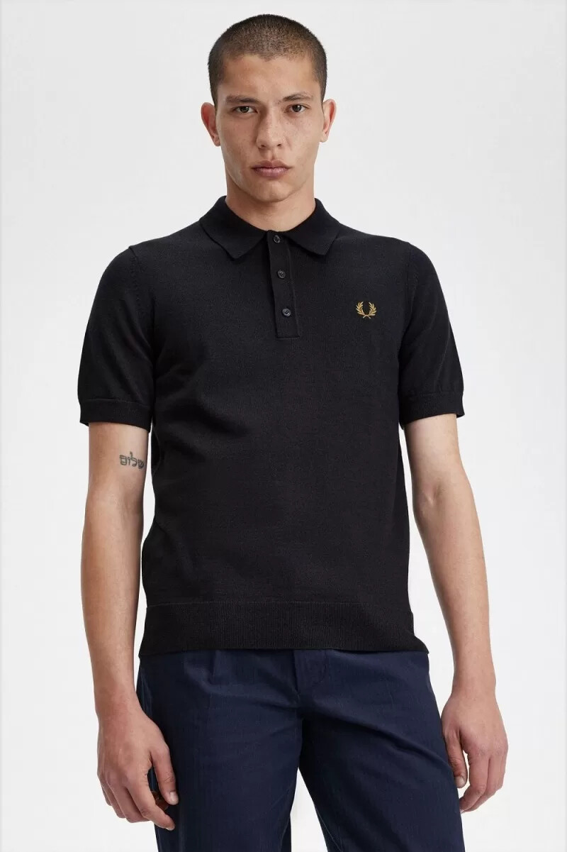 fred perry classic knitted mens shirt navy