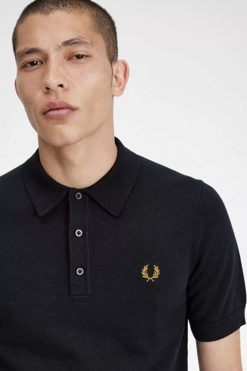 fred perry classic knitted mens shirt navy