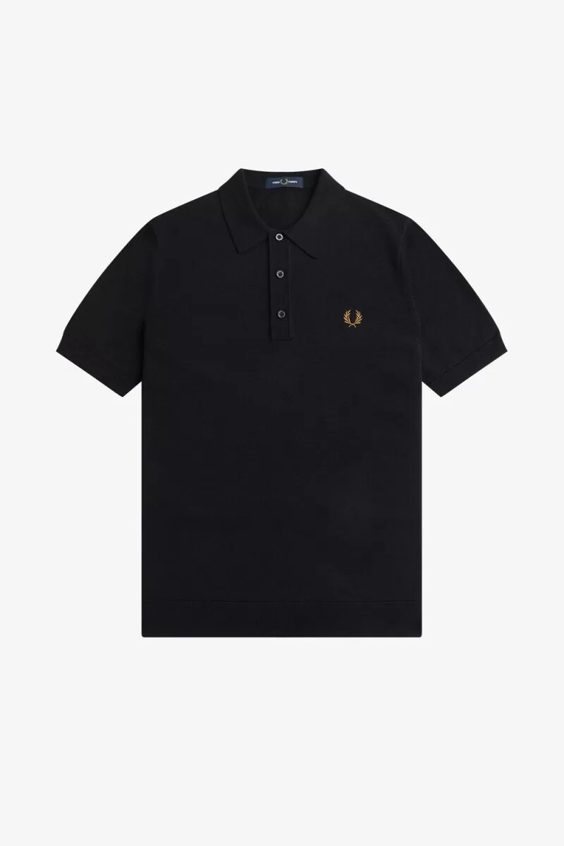 fred perry classic knitted mens shirt navy