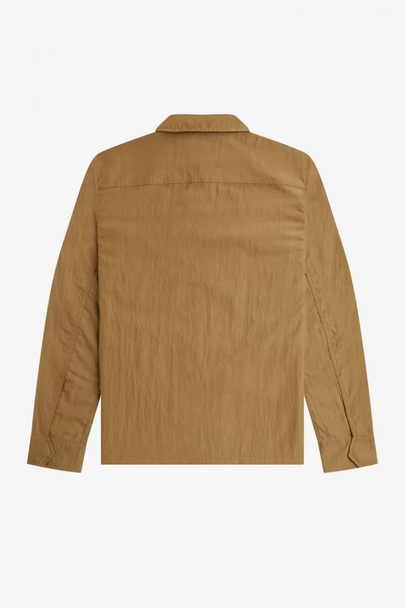 fred perry lightweight zip-through mens shirt brown