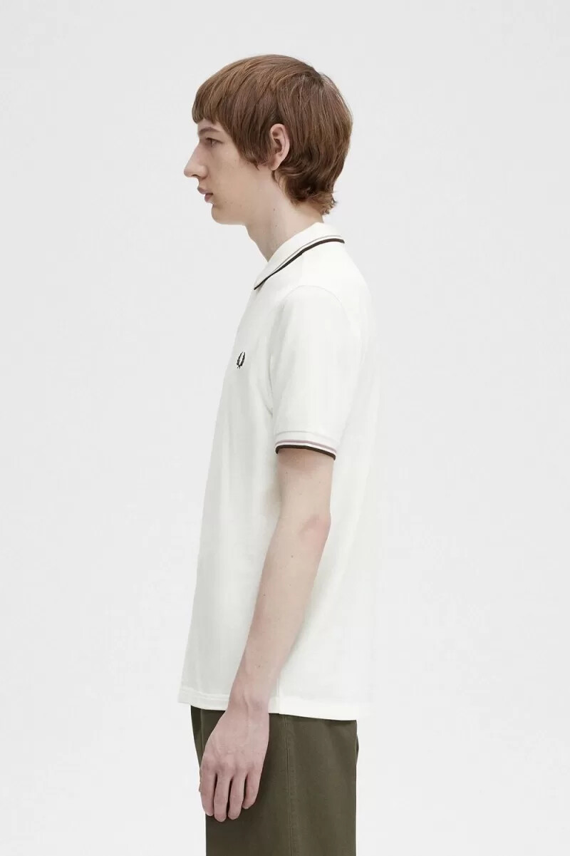 fred perry m3600 mens shirt snow white deep pink burnt tobacco