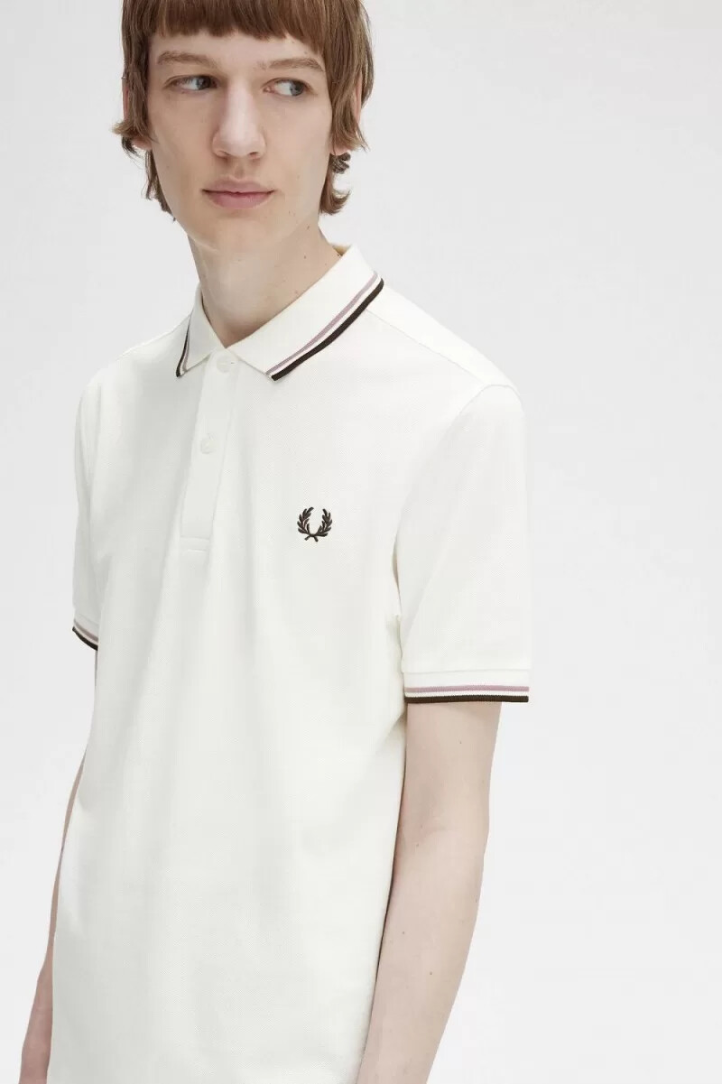 fred perry m3600 mens shirt snow white deep pink burnt tobacco