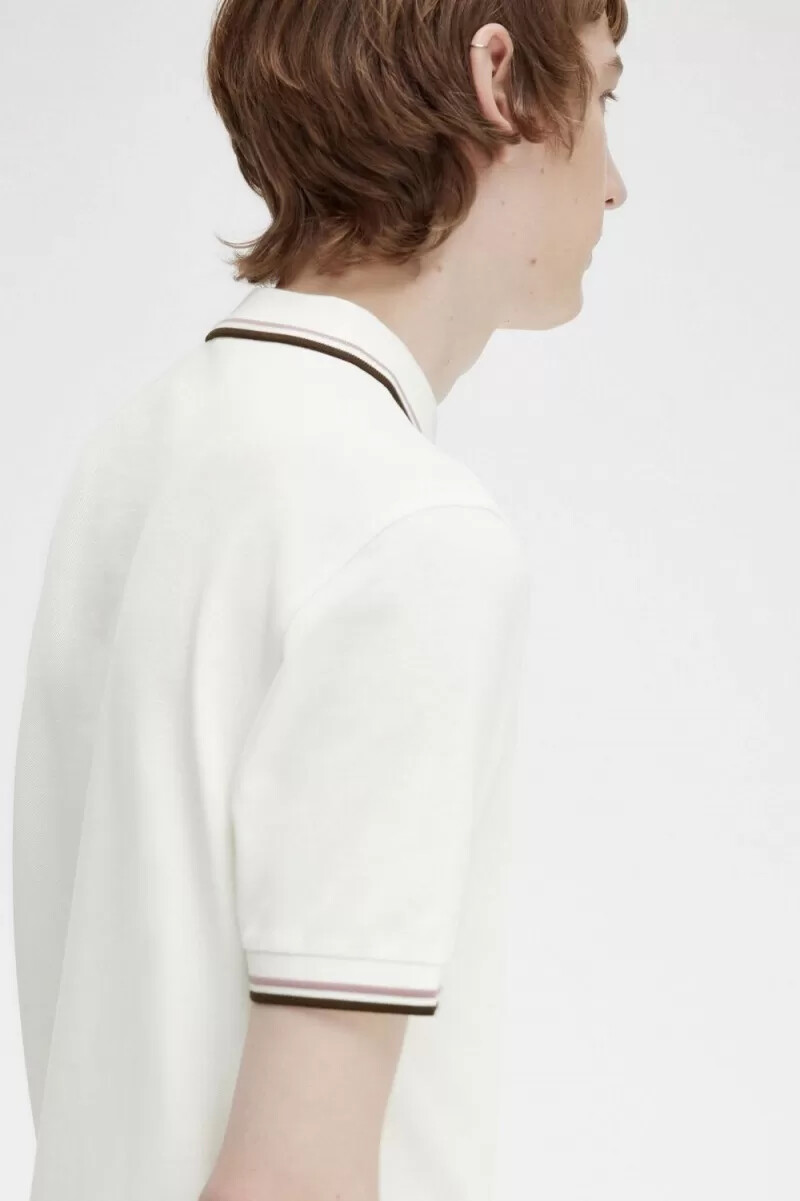 fred perry m3600 mens shirt snow white deep pink burnt tobacco