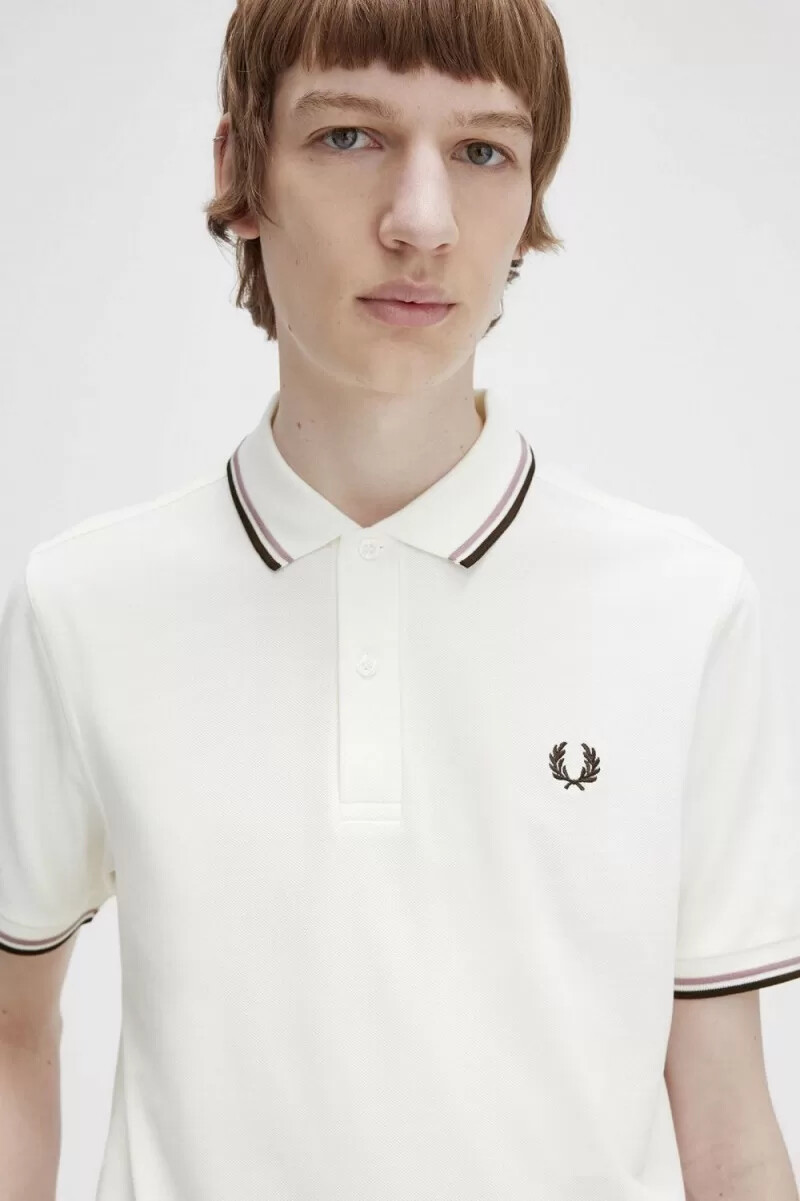 fred perry m3600 mens shirt snow white deep pink burnt tobacco