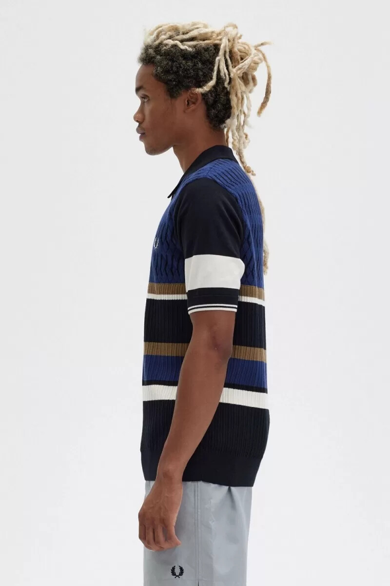 fred perry argyle panel knitted mens shirt french navy