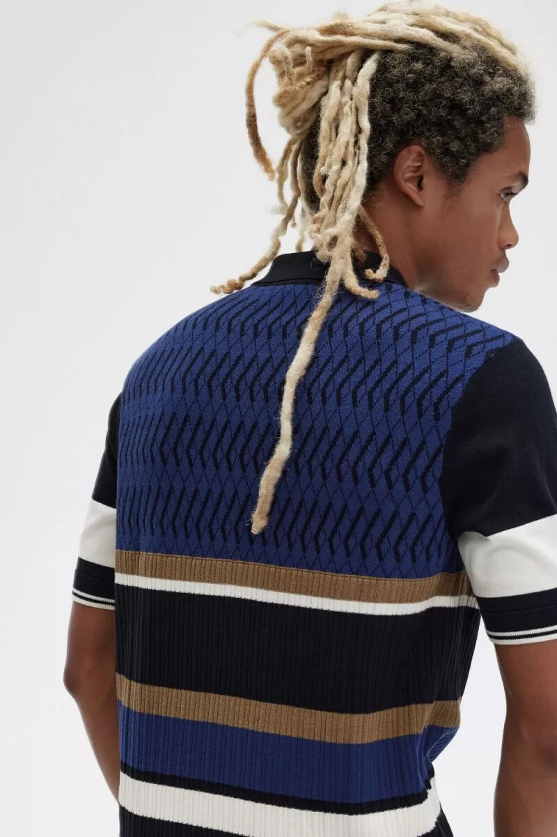 fred perry argyle panel knitted mens shirt french navy