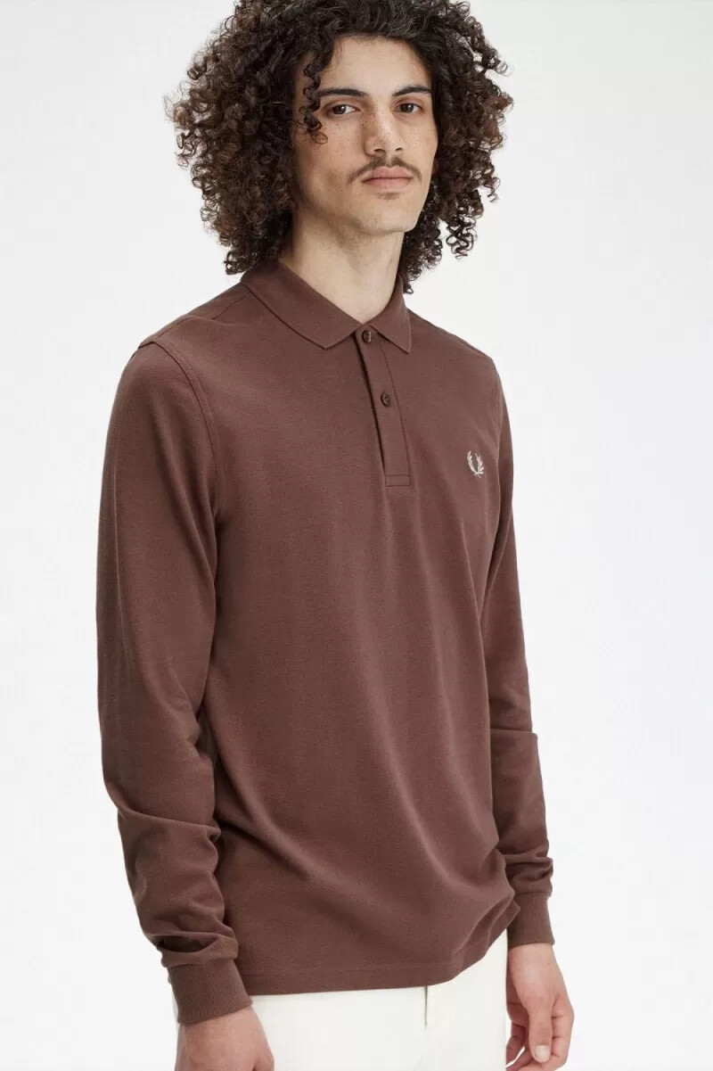 fred perry m6006 mens shirt dark red warm grey