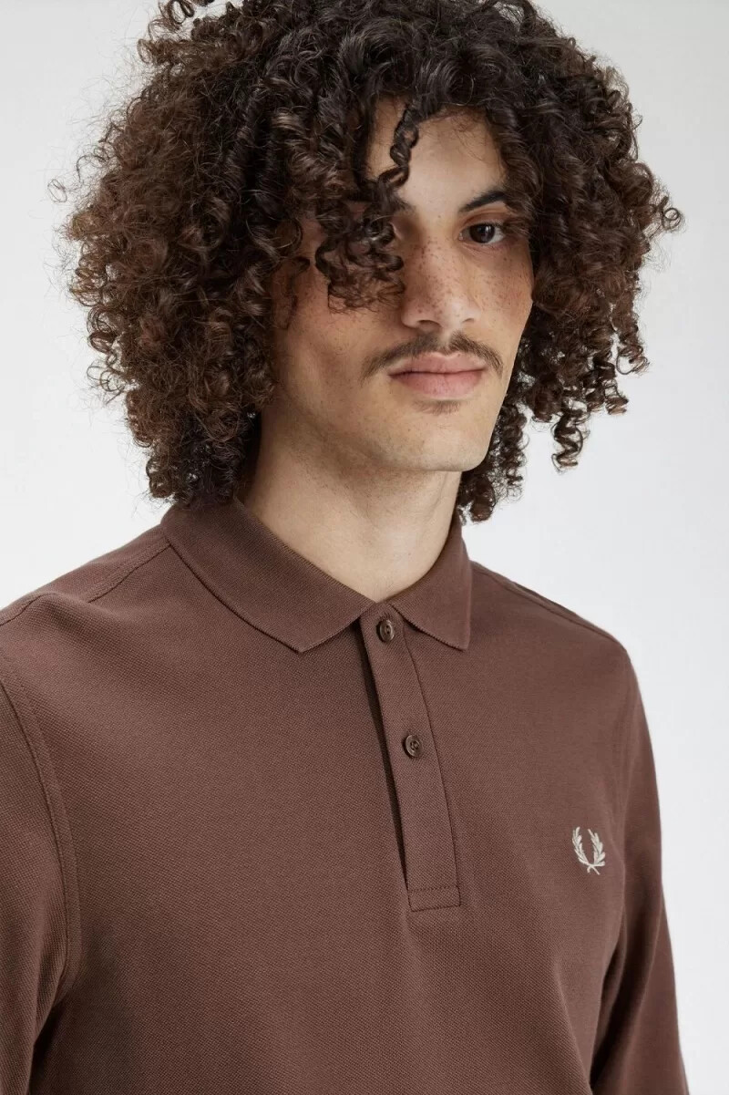 fred perry m6006 mens shirt dark red warm grey
