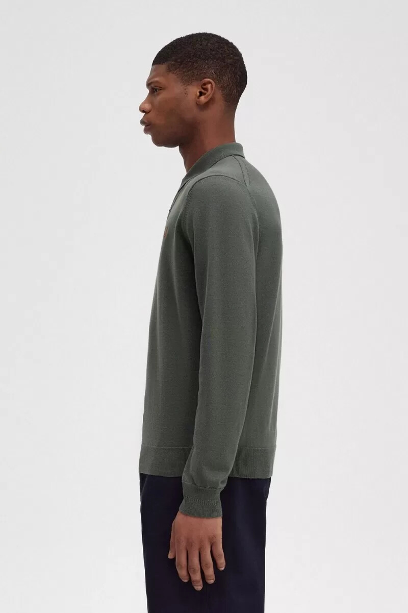 fred perry classic knitted mens shirt field green