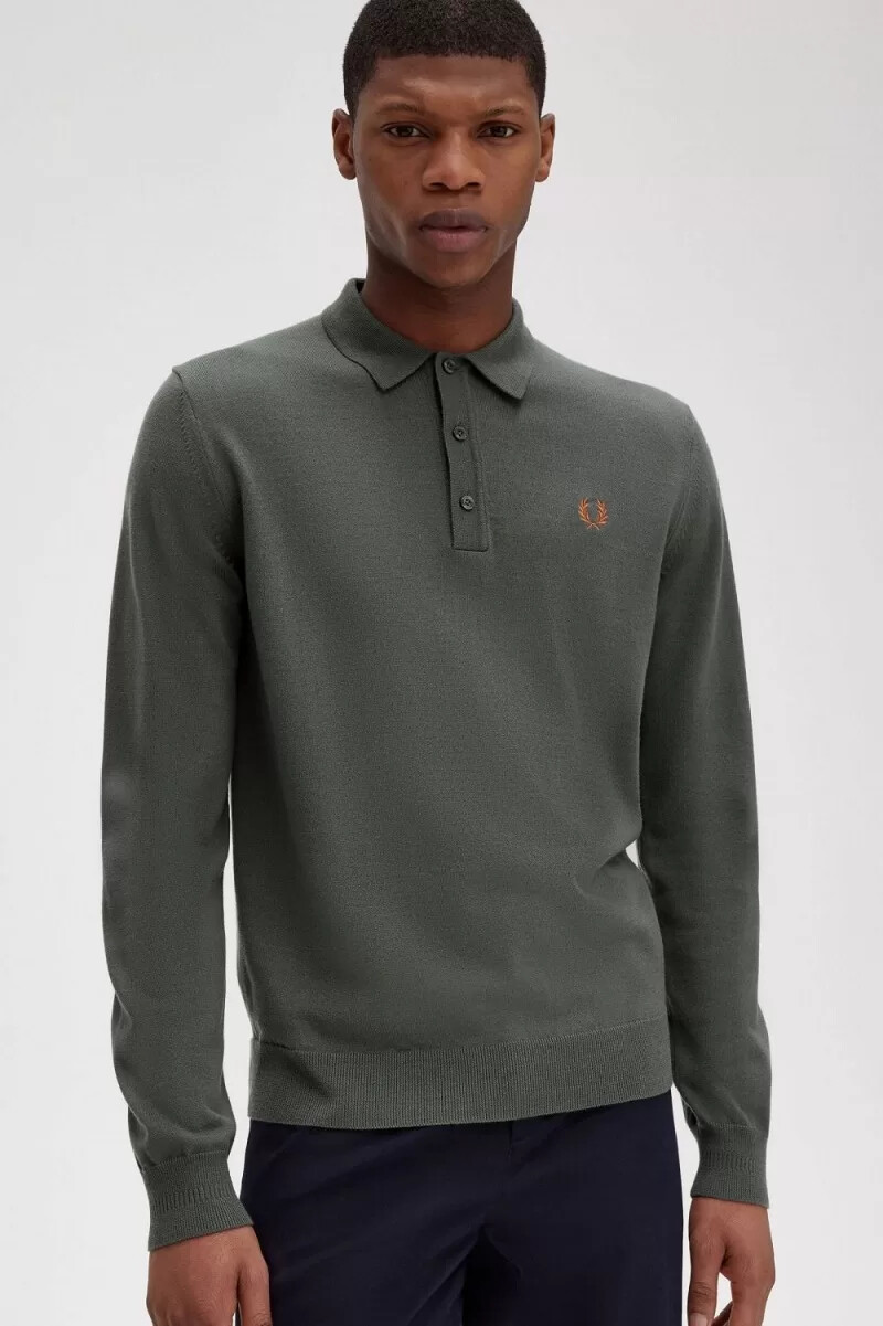 fred perry classic knitted mens shirt field green