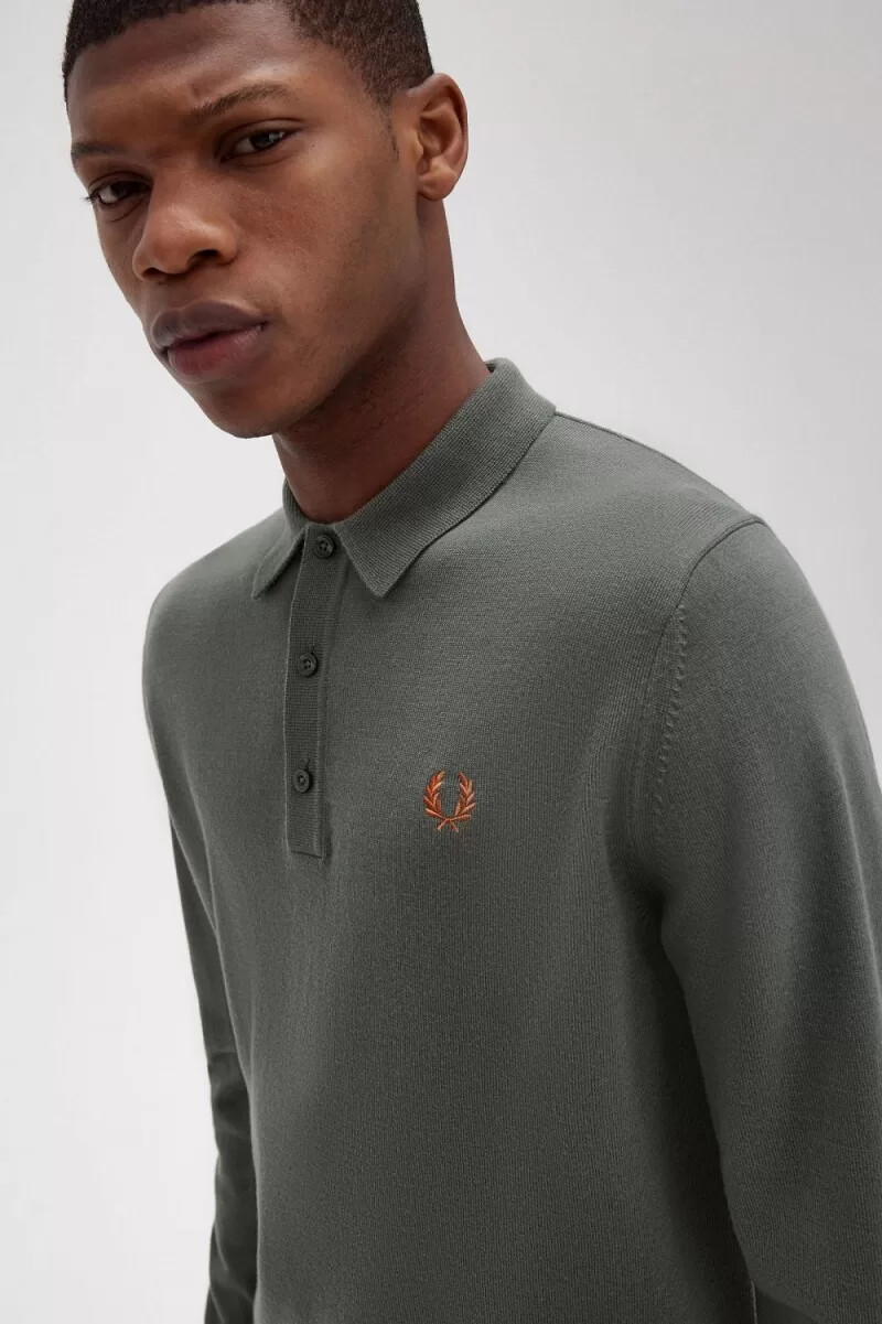 fred perry classic knitted mens shirt field green