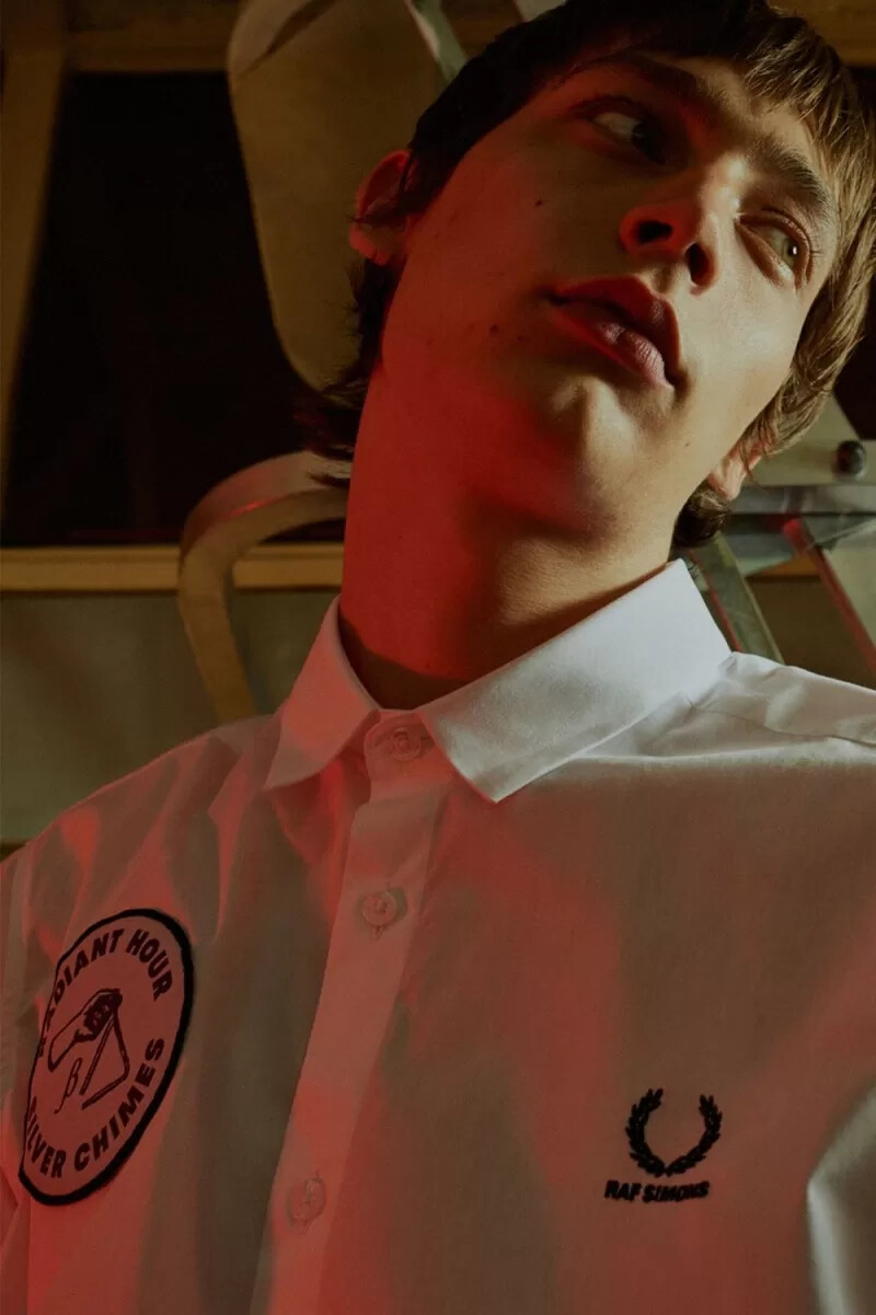 fred perry oversized patch detail mens shirt cloud blue