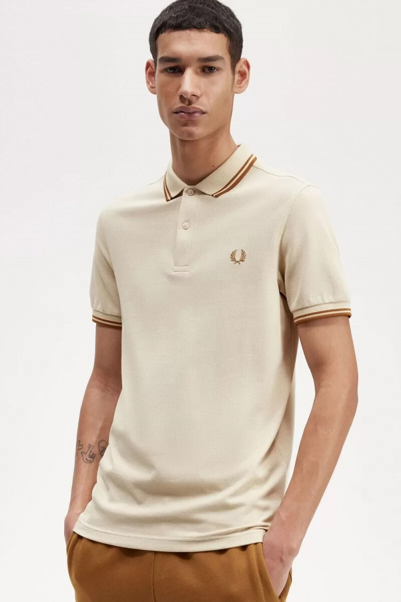 fred perry m3600 mens shirt oatmeal dark coffee dark coffee