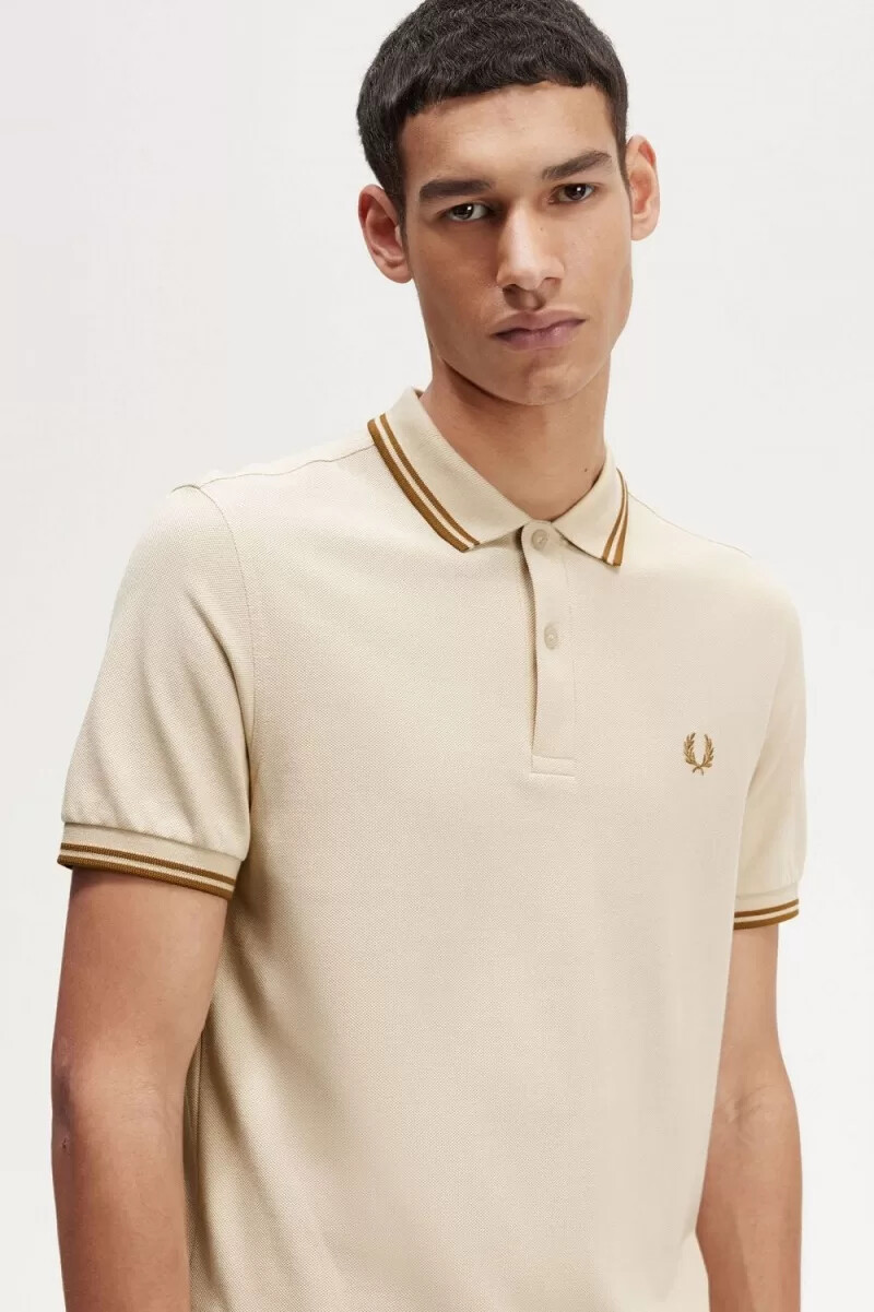 fred perry m3600 mens shirt oatmeal dark coffee dark coffee