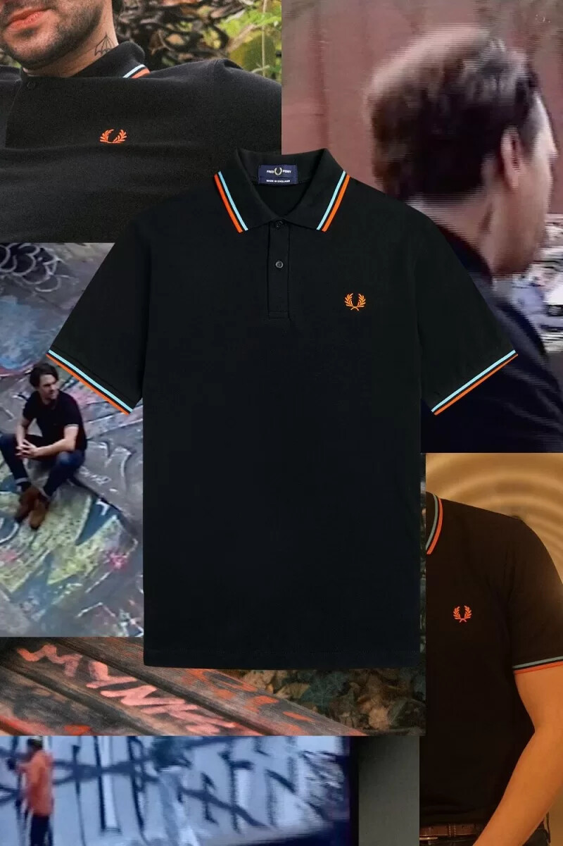 fred perry m12 mens shirt black hamburg sky blue orange spray paint