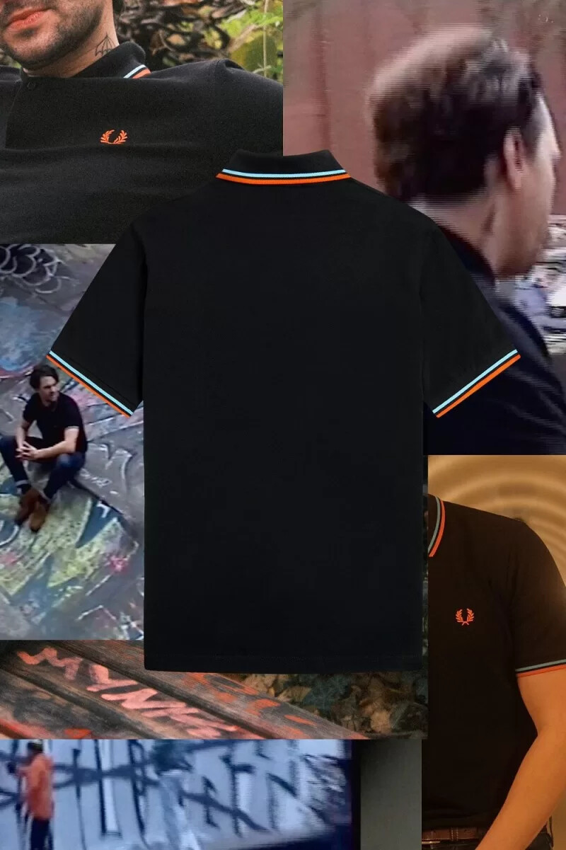 fred perry m12 mens shirt black hamburg sky blue orange spray paint