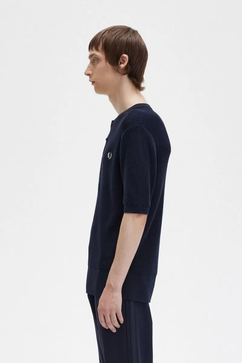 fred perry ribbed knitted mens shirt navy