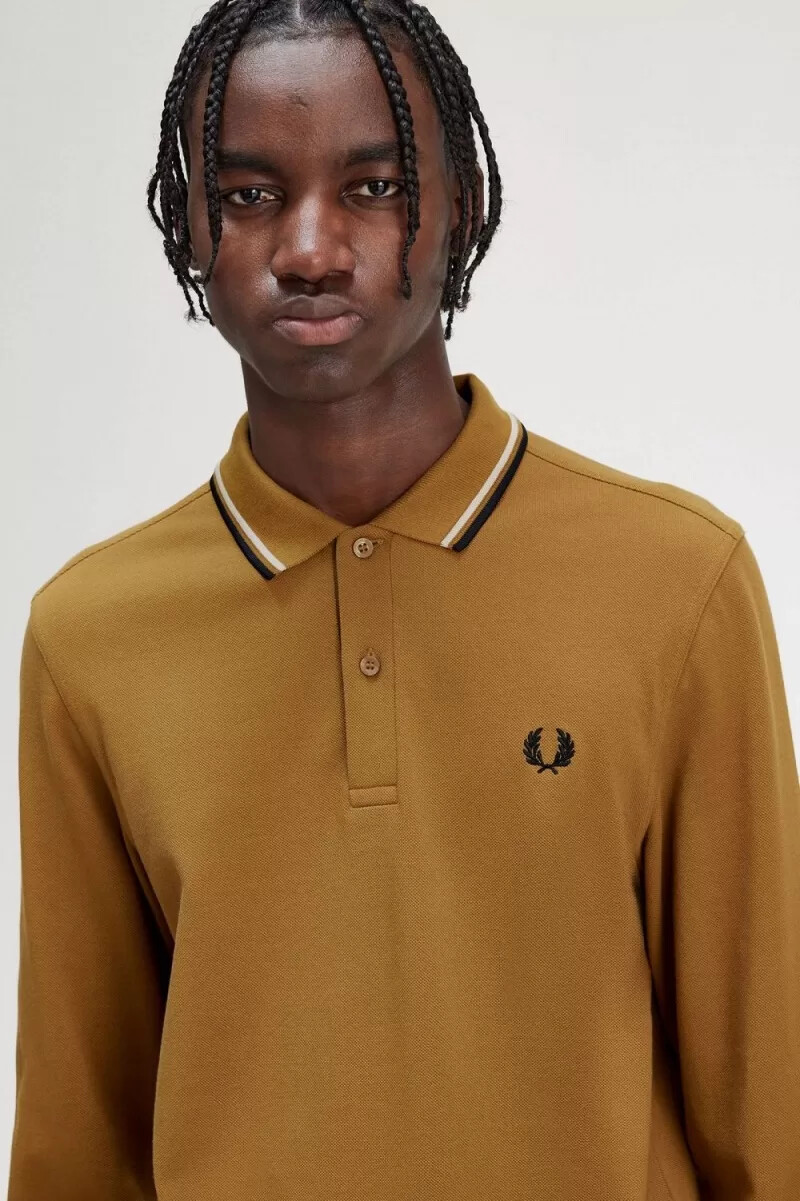 fred perry m3636 mens shirt dark coffee oatmeal black
