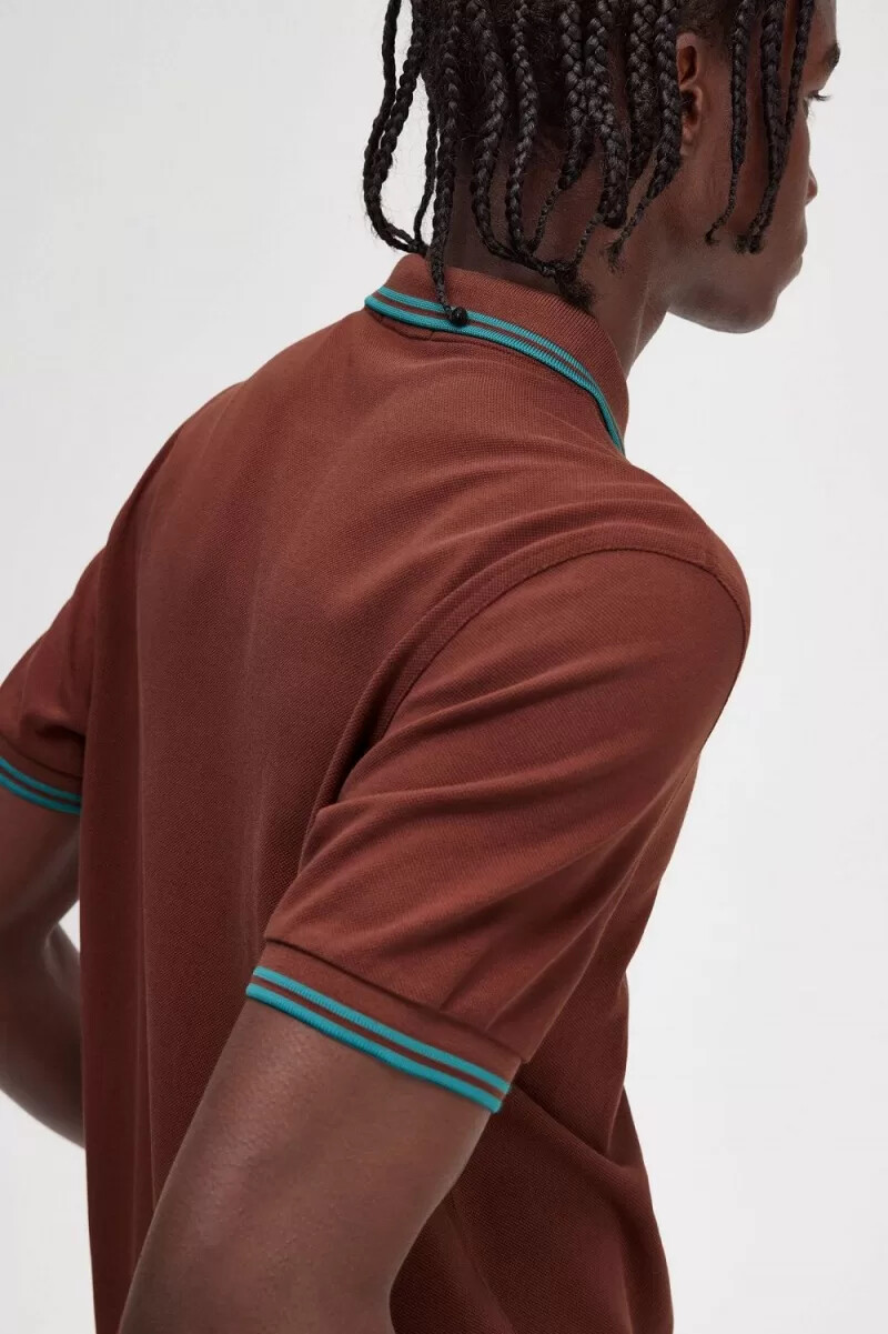 fred perry m3600 mens shirt whisky brown deep mint deep mint