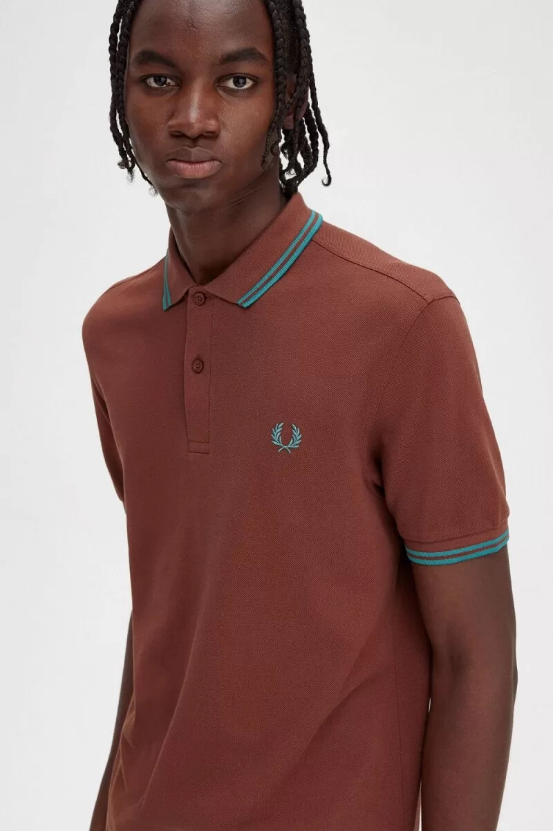 fred perry m3600 mens shirt whisky brown deep mint deep mint