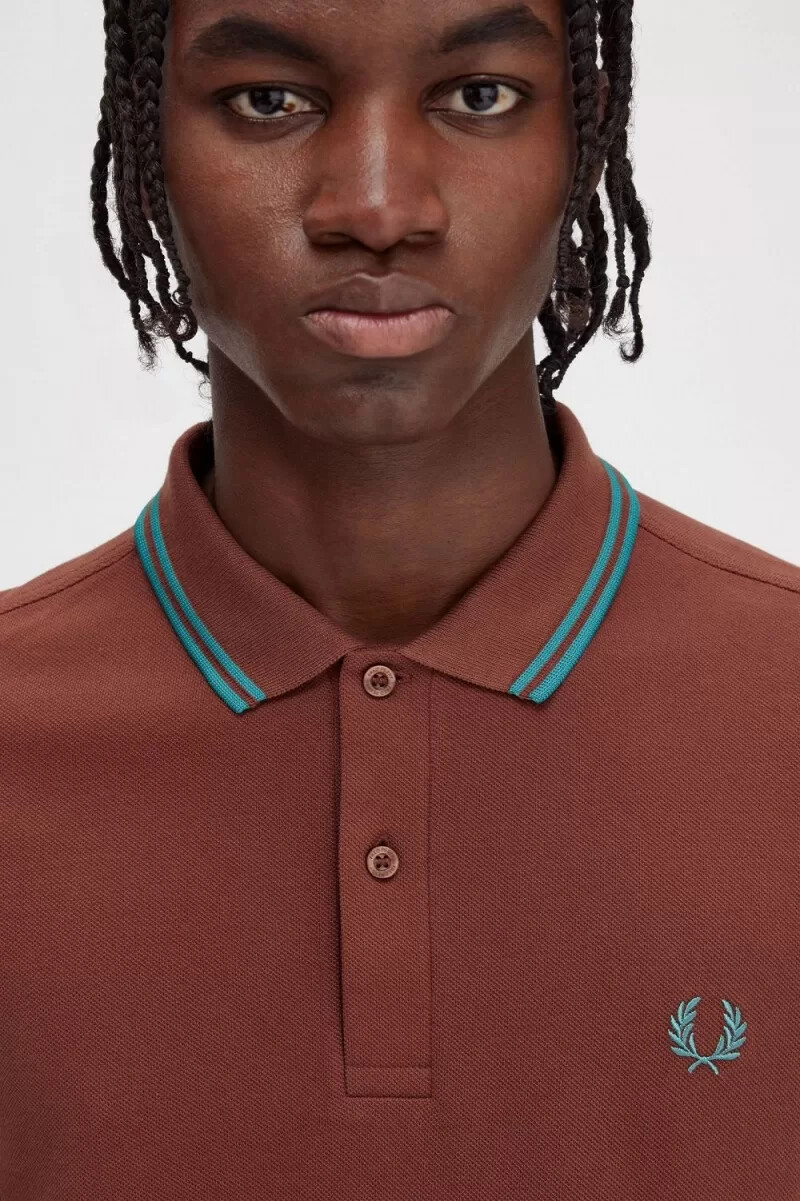 fred perry m3600 mens shirt whisky brown deep mint deep mint