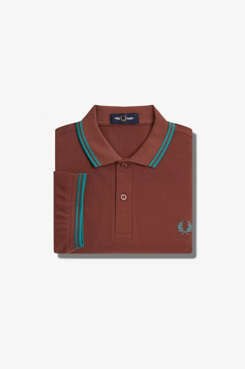 fred perry m3600 mens shirt whisky brown deep mint deep mint