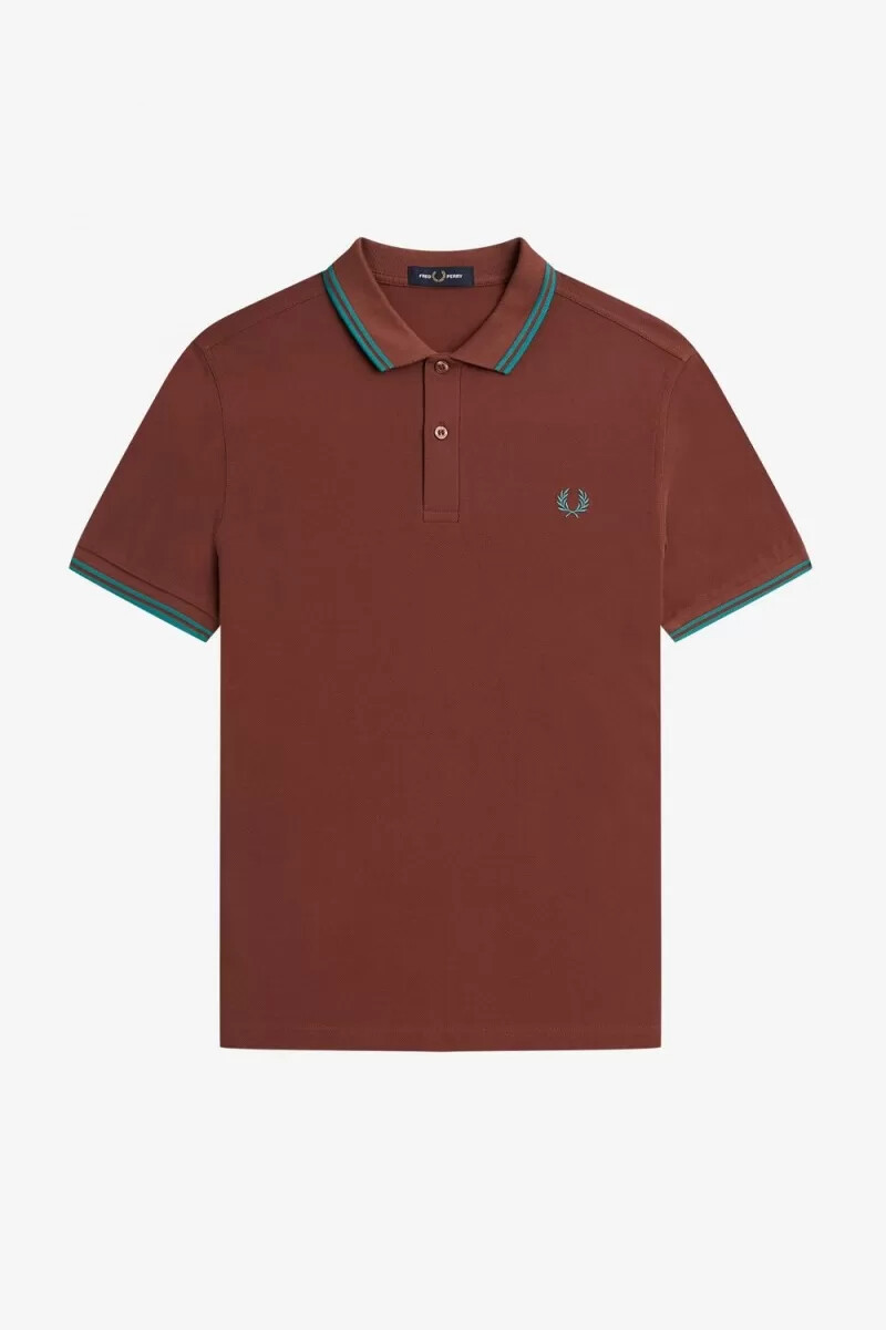 fred perry m3600 mens shirt whisky brown deep mint deep mint