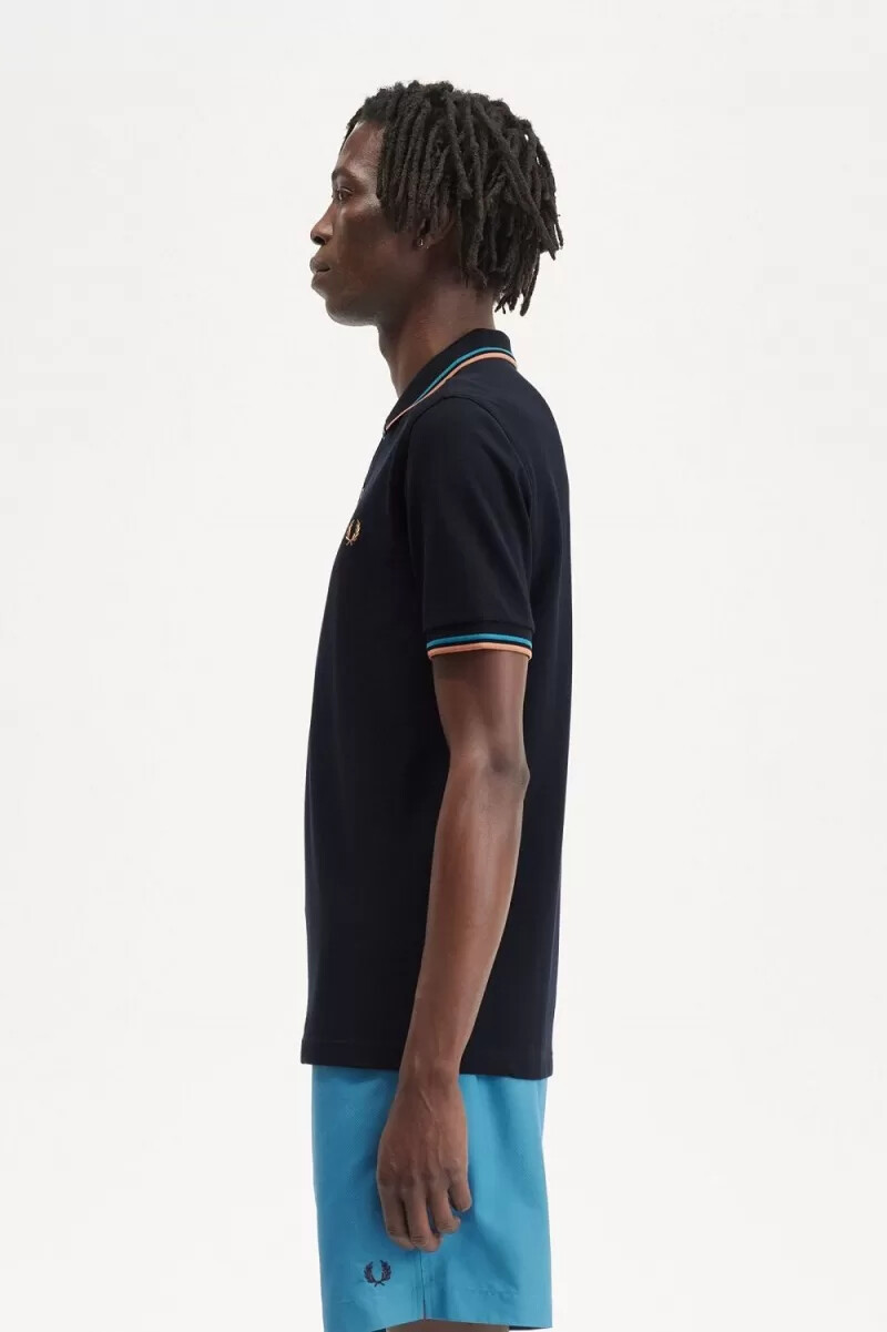 fred perry m3600 mens shirt navy cyber blue light rust
