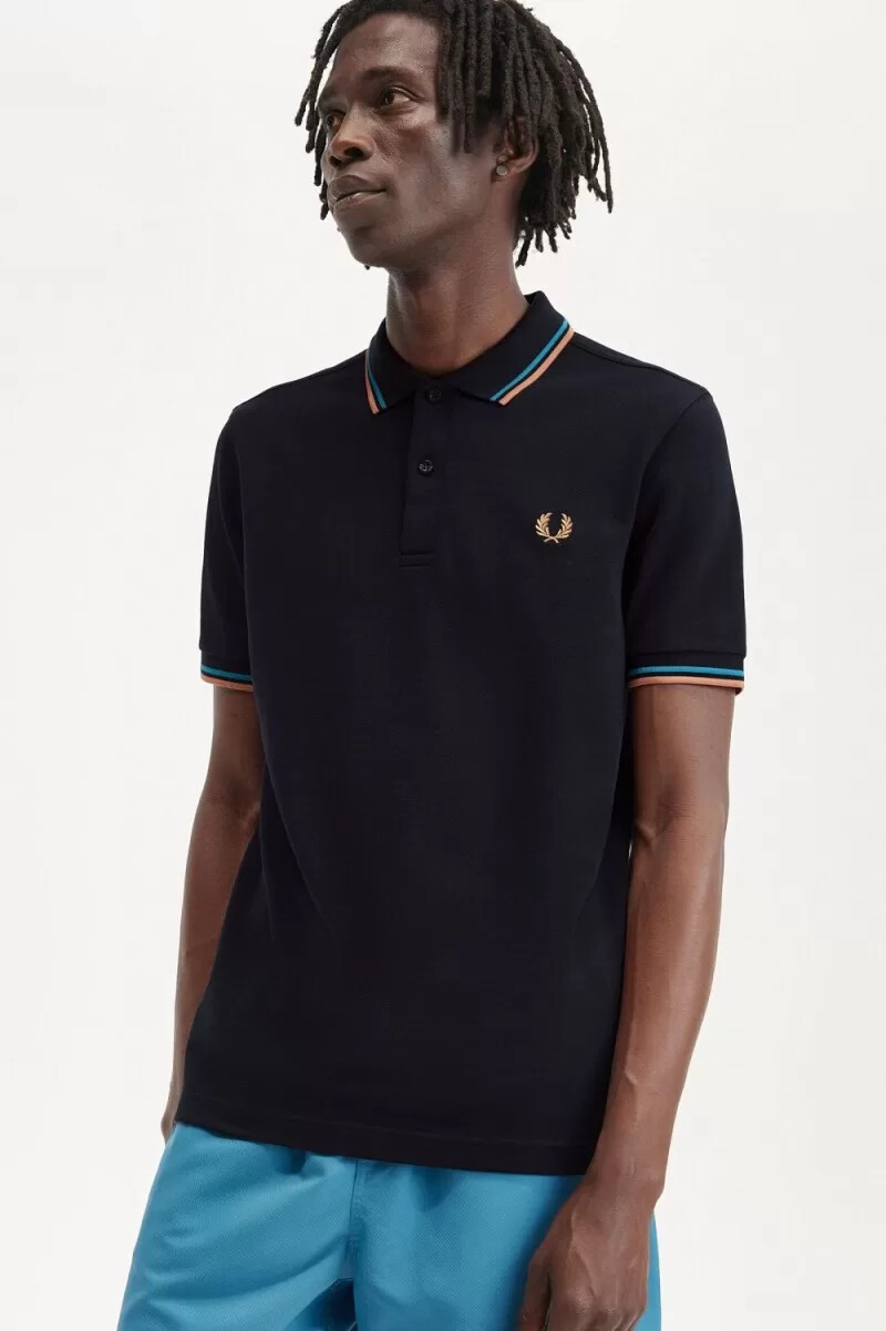 fred perry m3600 mens shirt navy cyber blue light rust