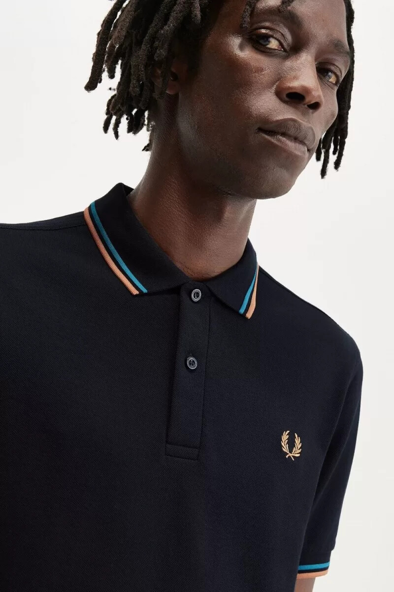 fred perry m3600 mens shirt navy cyber blue light rust