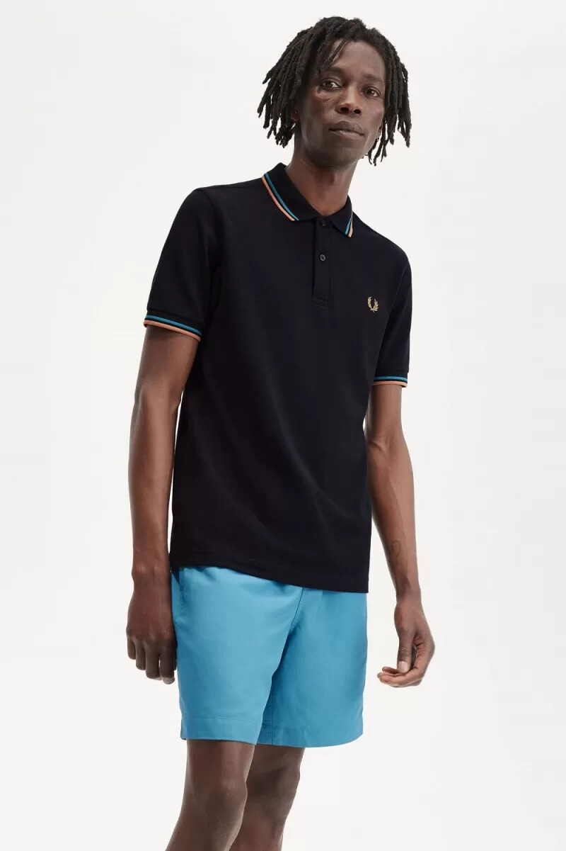 fred perry m3600 mens shirt navy cyber blue light rust