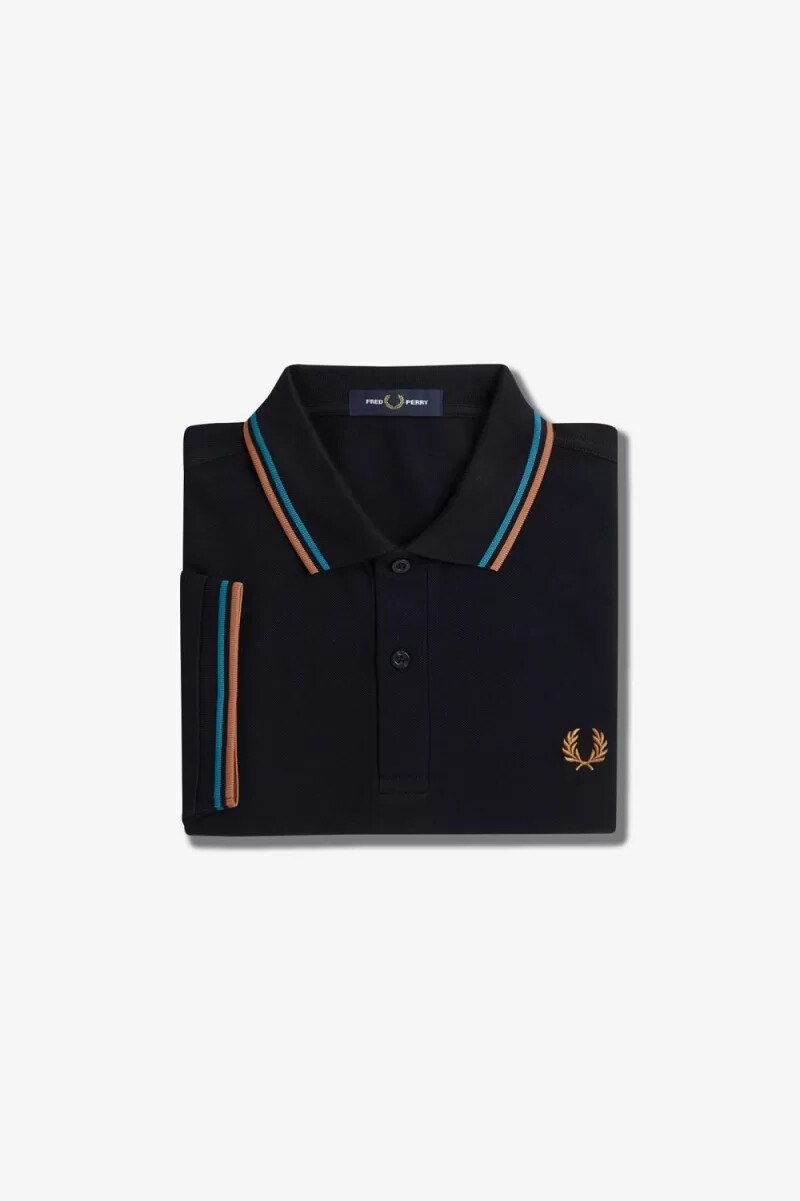 fred perry m3600 mens shirt navy cyber blue light rust